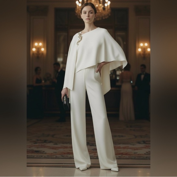 NWT Ralph Lauren Purple Label Cyrene Cape Jumpsuit Ivory Stretch Cady size 12 - Picture 3 of 17